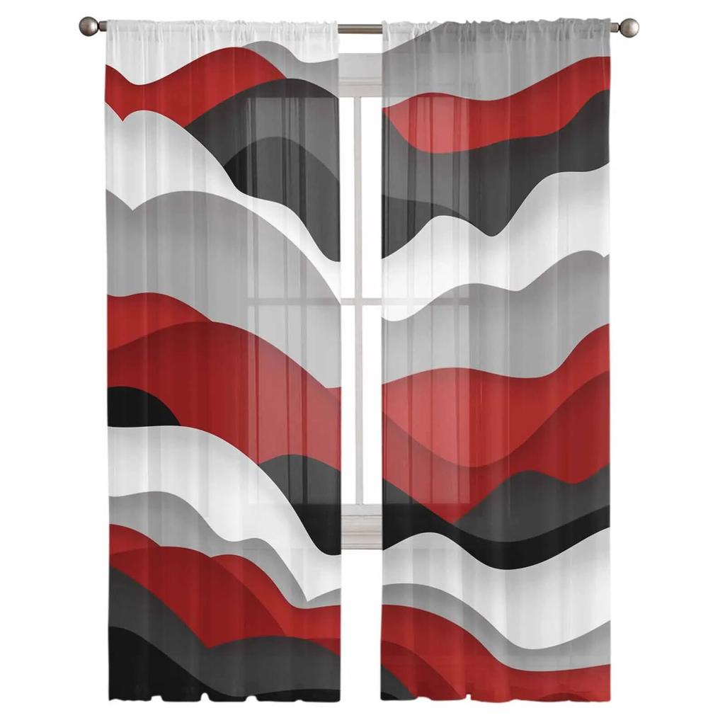 Wellen Schwarz Rot Farbverlauf Gardinen für Wohnzimmer Küche Fenster Vorhänge Schlafzimmer Tüll Voile Vorhänge