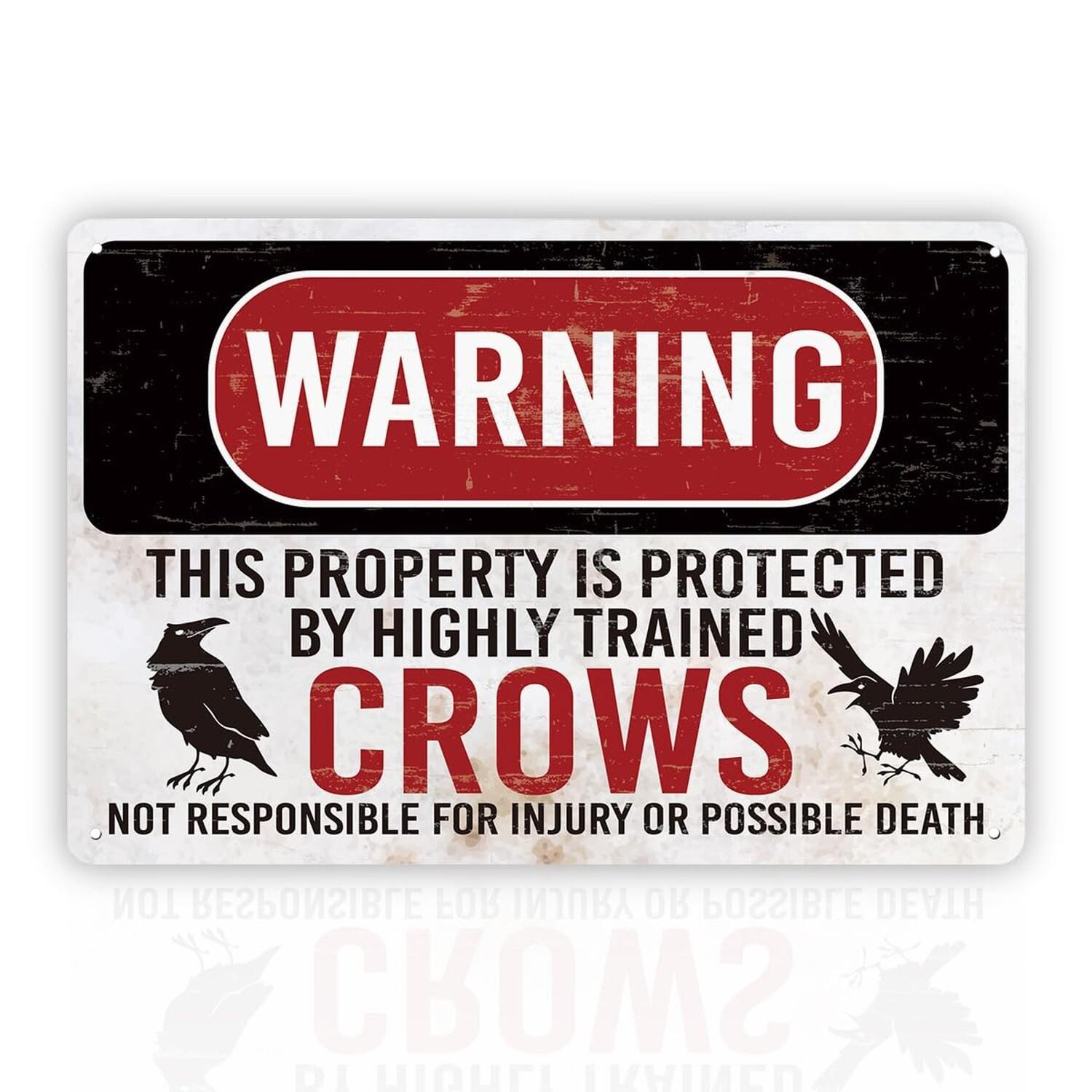 Funny Crow Warning Metal Sign  Vintage Farmhouse Decor with Crow Design  HeavyDuty Iron Construction  Funny Crow Killer Deco 20x30cm（7.8x11.8inch）