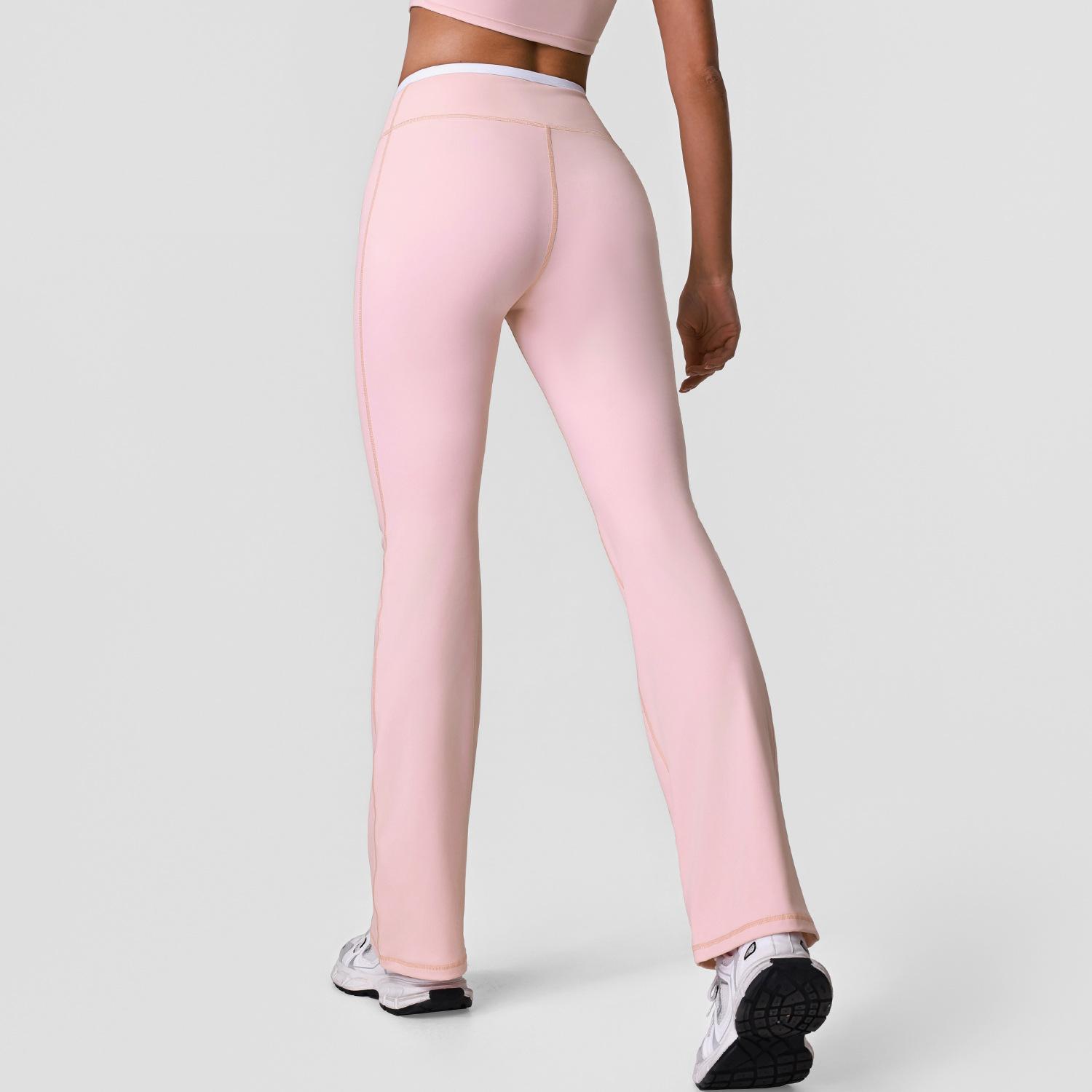 Women s Crossover V Waist Flared Leg Pants High Elastic Colorblock Trim Yoga Workout Trousers S