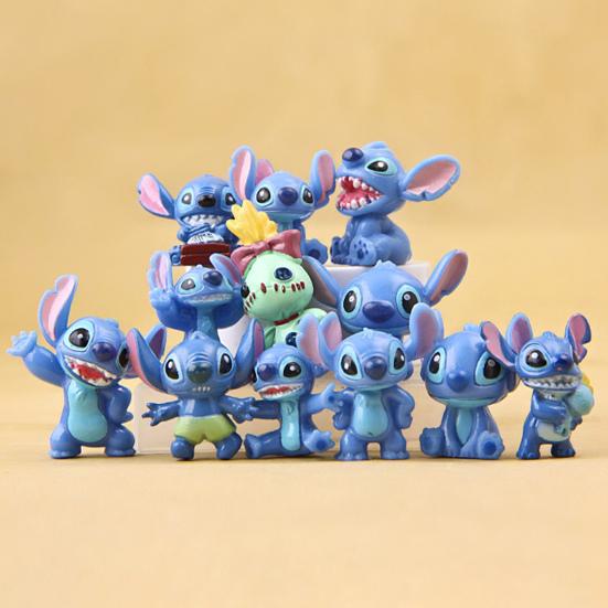 12Pcs Anime Cartoon Figure Cute Stitch Model Toys Car Ornaments Home Decoration