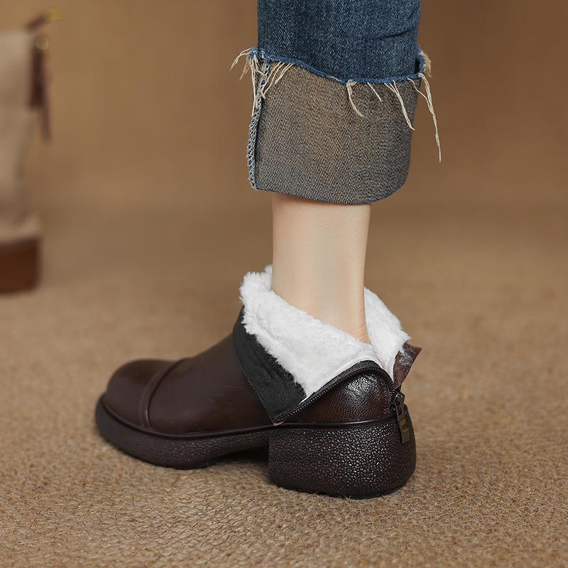 Fashion 2024 Winter Women Boots SheepSkin Women Shoes Round Toe Chunky Heel Short Boots Genuine Leather Ladies Thick Velvet Snow Boots