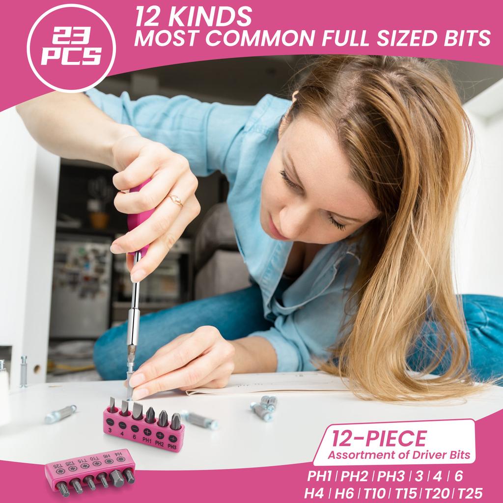 23 Piece Set of Household Combination Tools, Manual Toolbox with Plastic Toolbox Storage Box, Including Screwdriver, Tape Measur