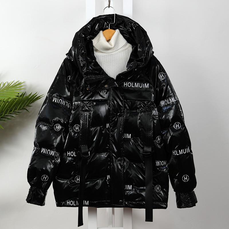 

Женский осенне-зимний пуховик, женский средней длины выше колена, яркое пальто с надписью без принта M