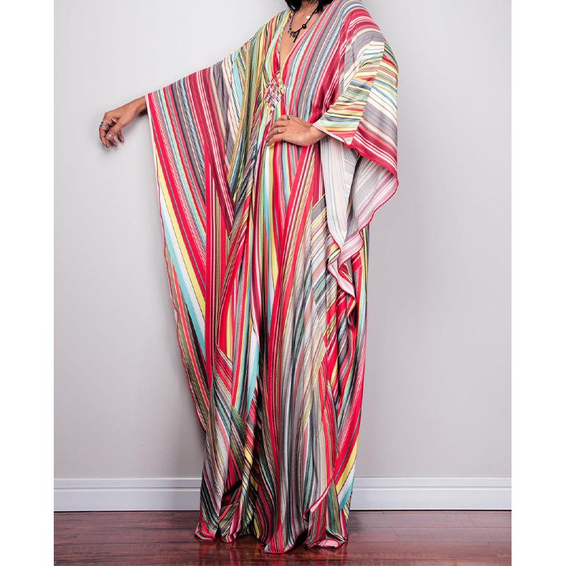 Women Ethnic Print Kaftan Beach Dress Plus Size Swimsuit Cover Up