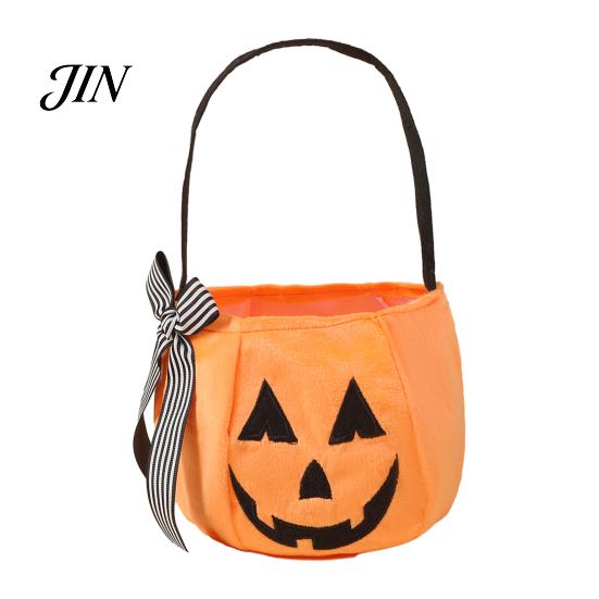 Embroidered Candy Holder Halloween Pumpkin Bag for Kids, Trick or Treat Tote Large with Handle, Reusable Snack Bucket Party Favors Festive Decoration