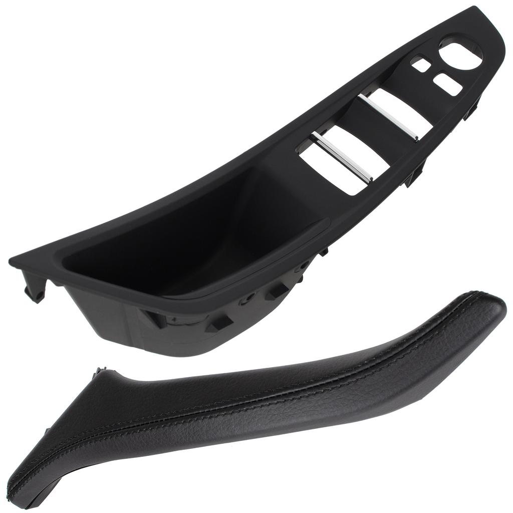 BMW 5 F10 F11 09-17 Black Interior Handle for Left Front Door, 2-Hole & Black Leather Interior Handle for Right Front Door, 2 Pcs Set