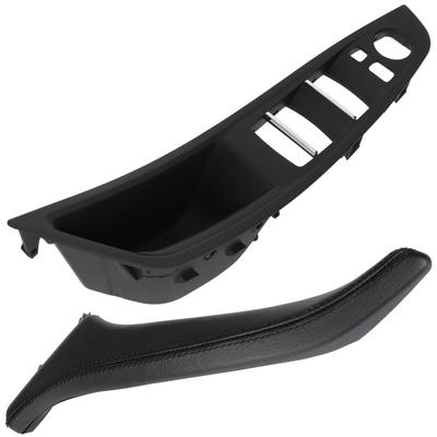 BMW 5 F10 F11 09-17 Black Interior Handle for Left Front Door, 2-Hole & Black Leather Interior Handle for Right Front Door, 2 Pcs Set