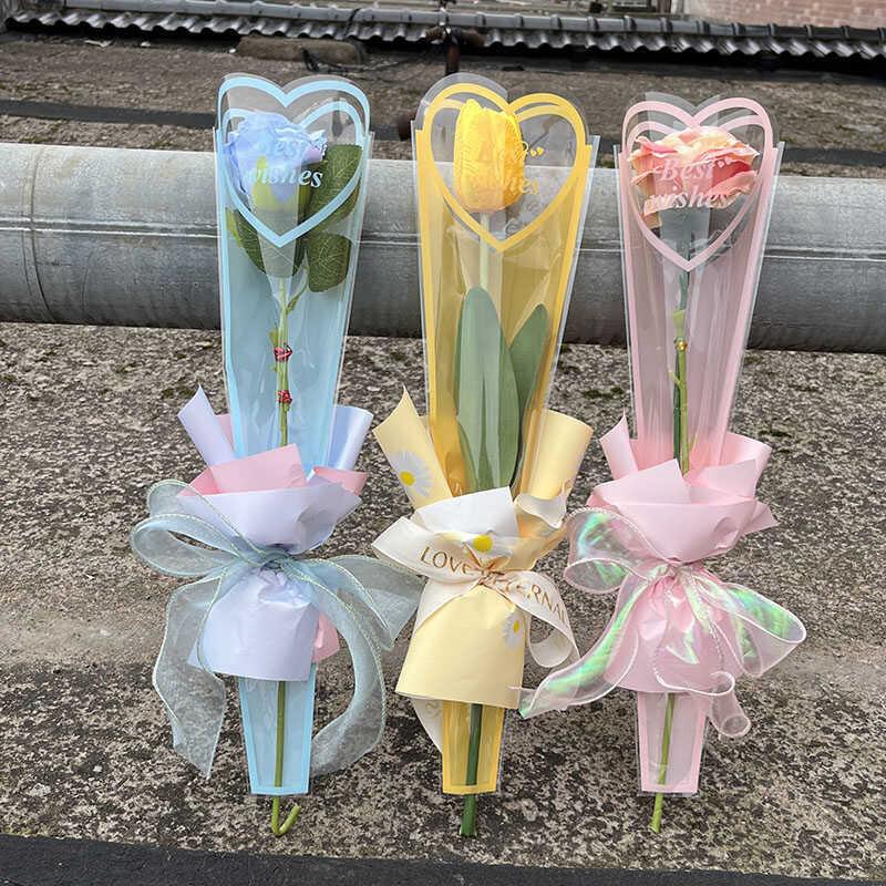 Lot de 50 sachets d'emballage de fleurs en cellophane transparent pour bouquet de roses simples, pour la Saint-Valentin