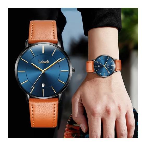 Men's Watch, Ultra Thin 6.5MM, Simple Fashion, Casual Business Watch, Japanese Quartz Movement, 40mm Dial, Genuine Leather Band, Unisex (Yellow Band,
