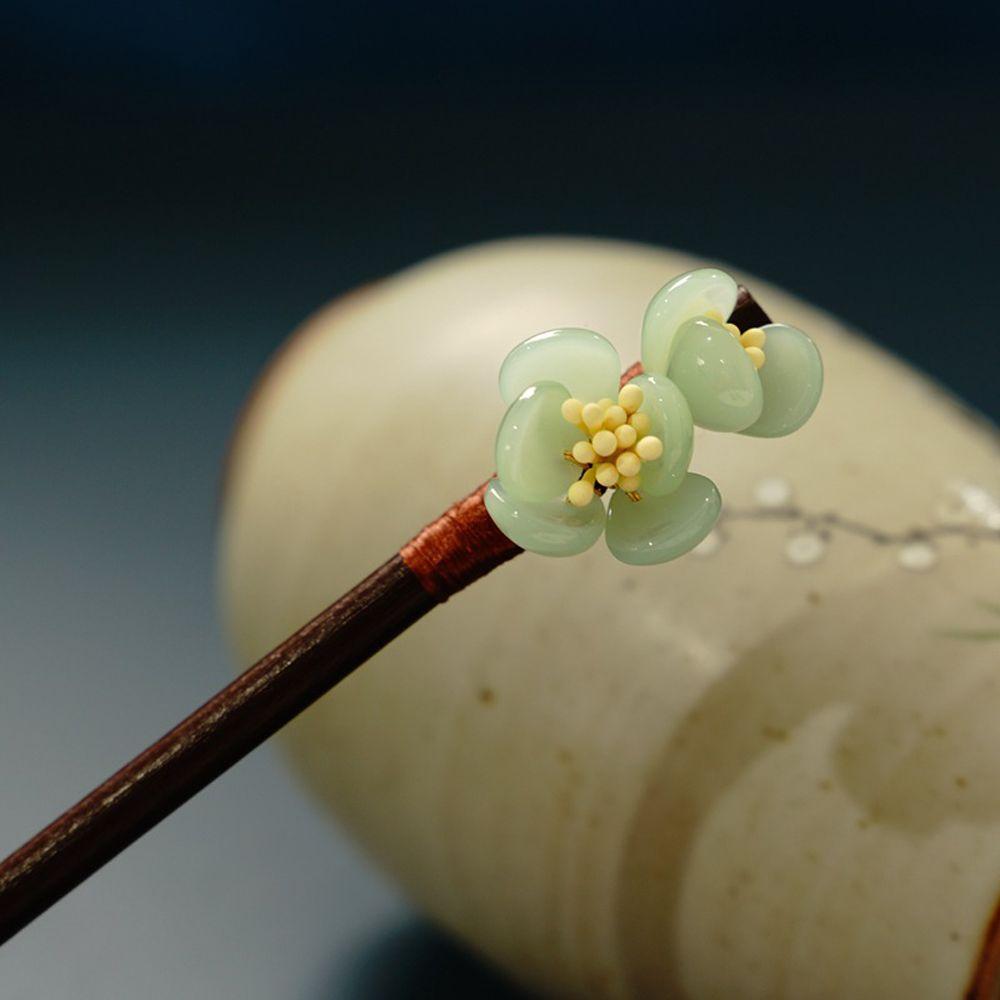 Hanfu Dress 1 Pc Flower Hair Clips Glass Hair Sticks Hair Fork Hairpin Wooden