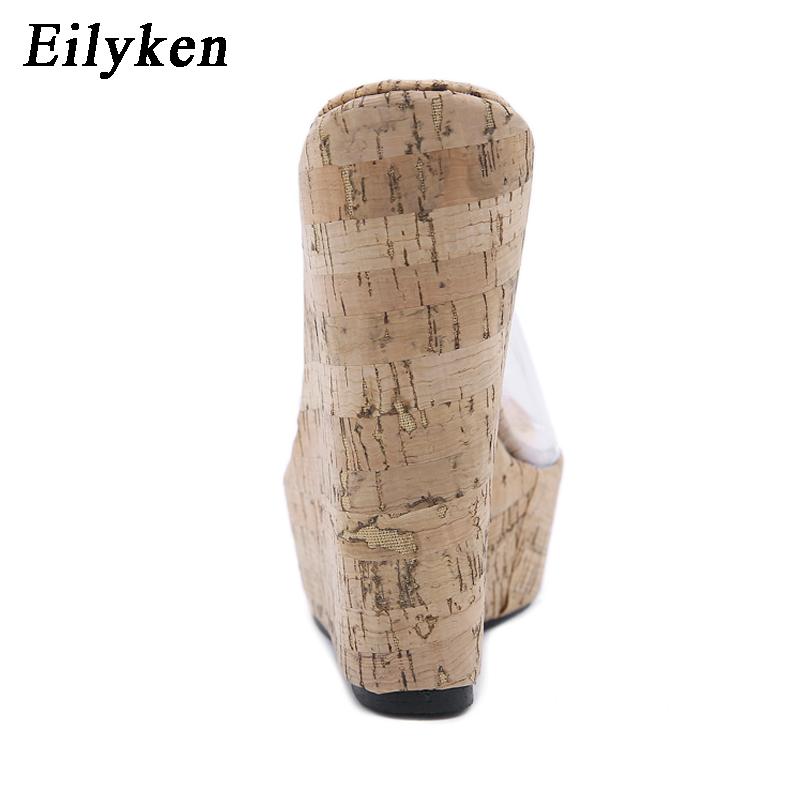 Fashion Eilyken Summer Concise PVC Transparent Peep Toe Platform Wedges Women Slippers Sandals Fashion High Heels Female Shoes