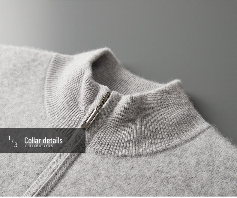 Siping Men's Thick Cashmere Cardigan, Zipper Stand Collar, Warm Knit Outerwear, Business Casual Wool Sweater