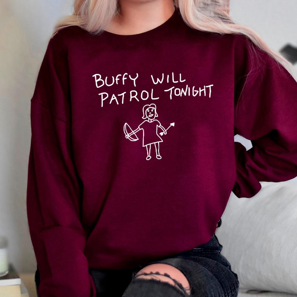 Bluza Buffy Will Patrol Tonight Koszulka Buffy Sweter Liceum Sunnydale Pulower Wampir Unisex Bluzy z Długim Rękawem