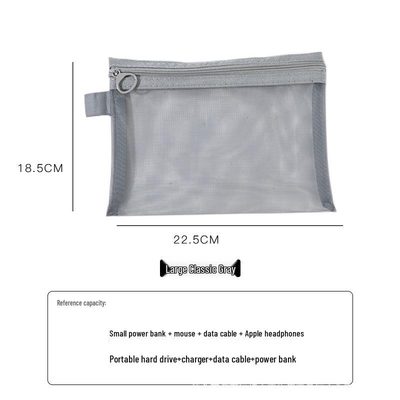 Transparent Mesh Large Capacity Portable Storage Bag with Card Holder for Cables & Earphones