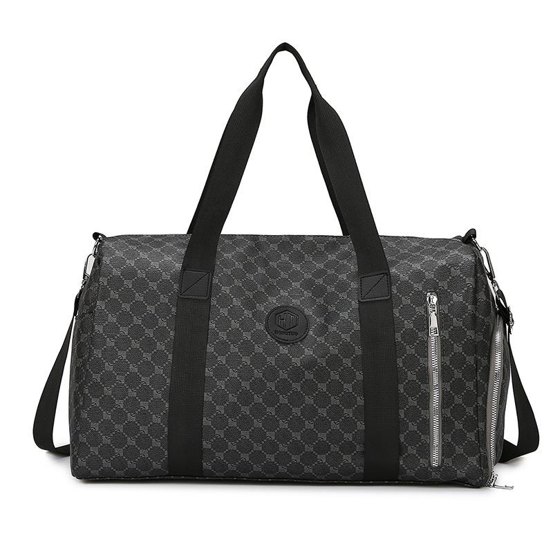 Presbyopia travel bag men's independent shoe position sports bag trendy light luxury PU leather brown gym bag