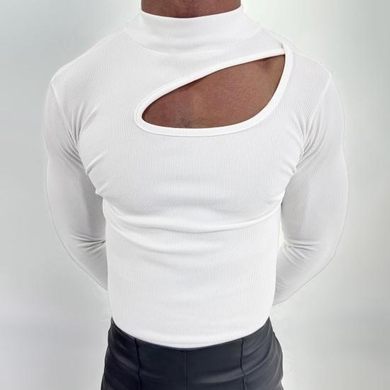 Yousheng Herren Oberteil Hoher Kragen Ripped Design Einfarbig Ausgeschnitten Slim Fit Muskel Fitness Sport T-Shirt Elastisch Streetwear Fitnessstudio Kleidung