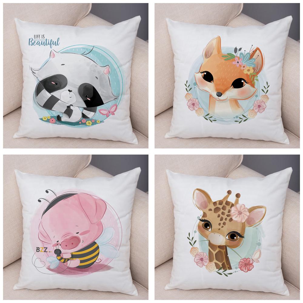 Super Soft Plush Cute Cartoon Giraffe Eleghant Lion Pillow Case Nordic Kids Room Decor Lovely Animal Cushion Cover For Sofa Home