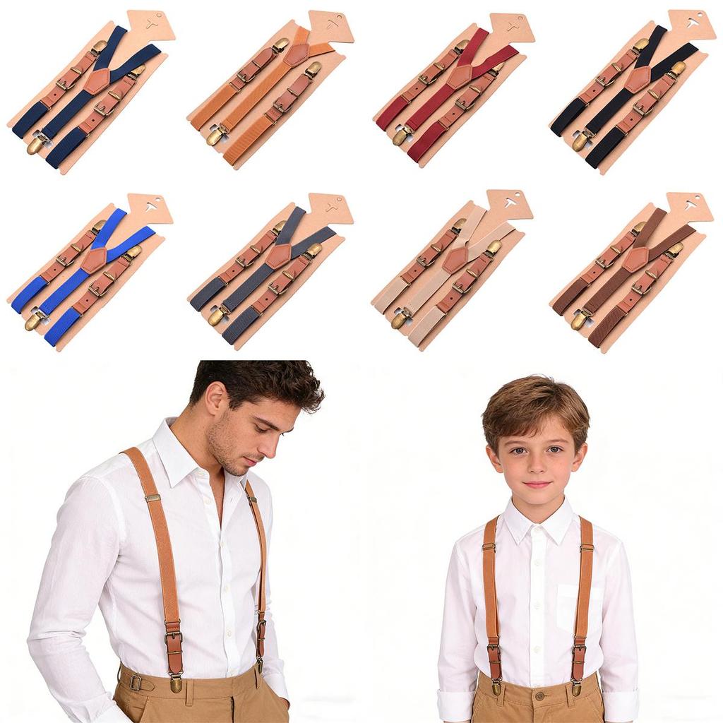 Unisex Y Back Suspenders 3 Clips Adjustable Elastic Braces for Adult Kids