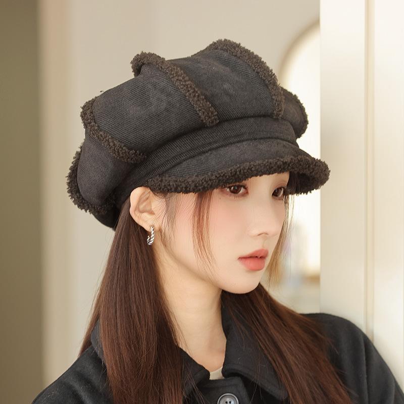 Neuer Herbst- und Winterhut für Frauen mit großem Kopf und kleinem Gesicht, Baskenmütze, lässige und vielseitige achteckige Mütze, koreanische Retro-Baseballkappe