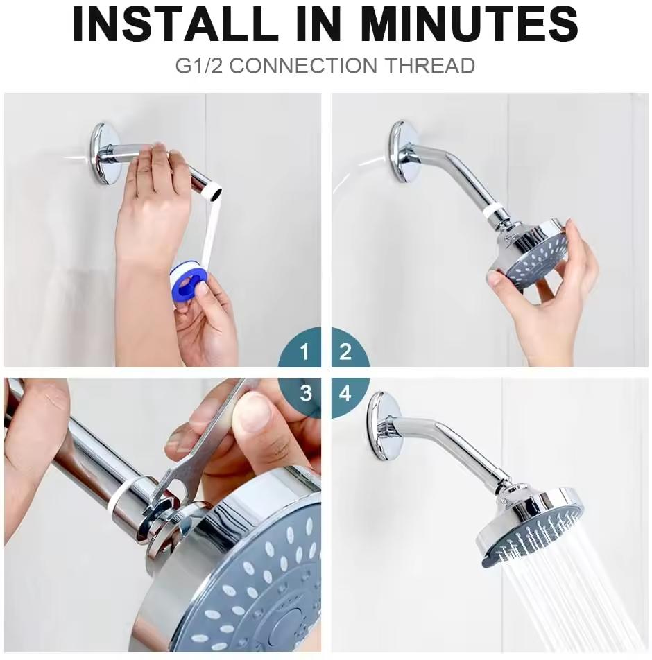 Luxury 5-Setting Rainfall Shower Head High Pressure Fixed Even At Low Water Flow Hot Sales Brass Bathroom Faucet Accessories