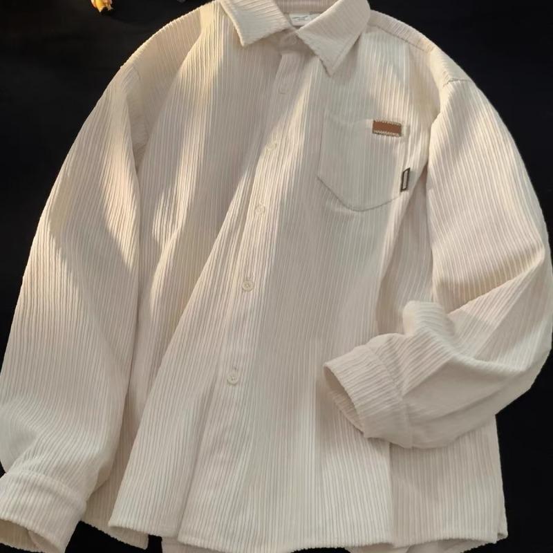 

Мужская вельветовая рубашка с длинным рукавом в стиле ретро – модный свободный крой для весны и осени XL хаки