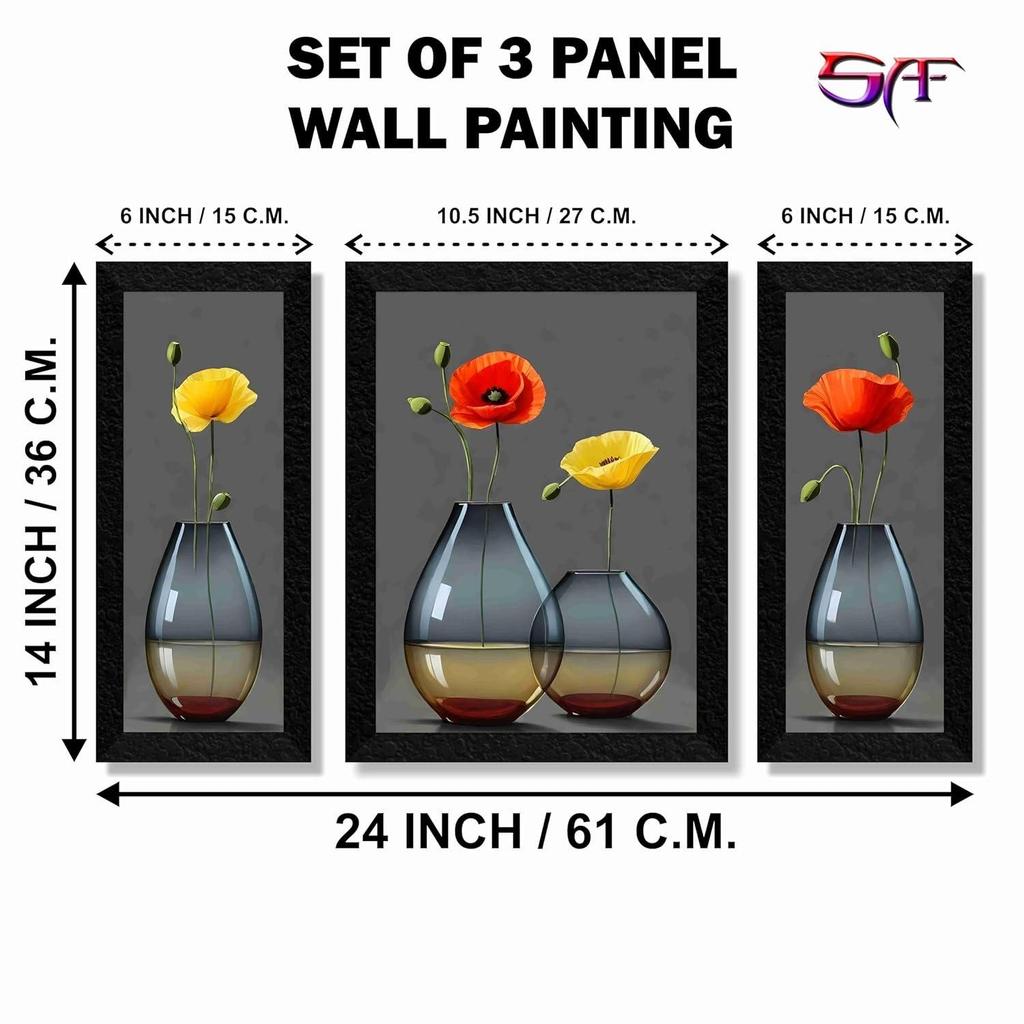 Paintings for Wall Decoration - Set Of 3, 3d for Living Room Large Size with Frames, Hotel, Office painting 50.8 cm x 30.48 cm