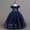 Girls Navy Blue Tulle Princess Ball Gown Flower Girl Dress