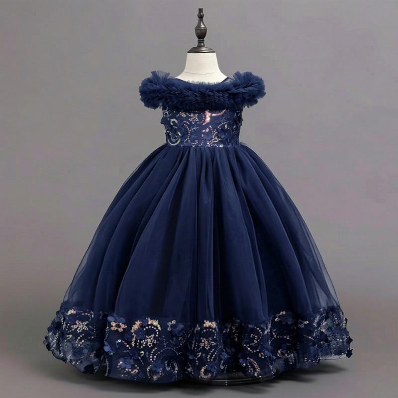Girls Navy Blue Tulle Princess Ball Gown Flower Girl Dress
