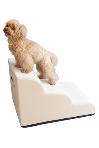 

AP LAB Pet Stairs, Pet Steps for Small Dogs [Suitable for Senior Dogs], Pet Ramp with Step-Leveling, Non-Slip, Beige, 3 Steps