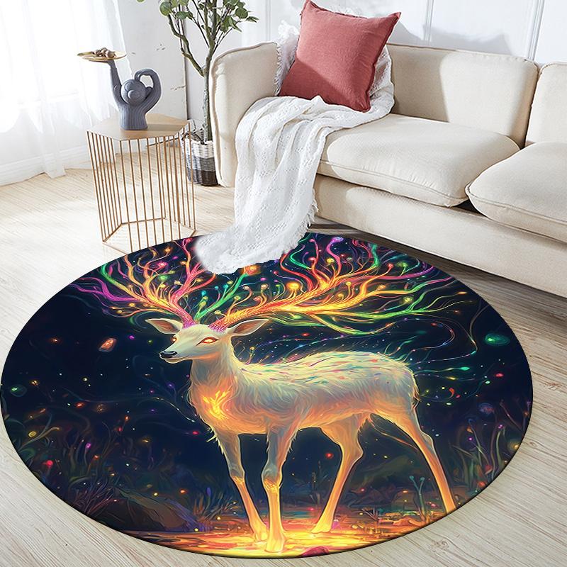 Colorful Deer,Round Area Rug,Carpet Rug for Living Room Bedroom Sofa Playroom Decor,Non-slip Floor Mat