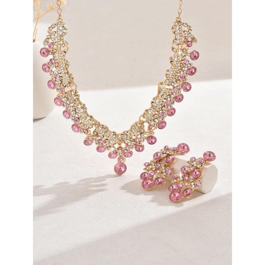 Latest Stylish Design Fancy Wedding Party Crystal Diamonds Necklace Jewellery Set for Women