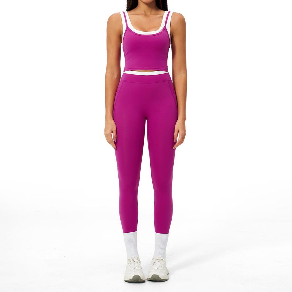 Completo da Yoga da Donna Transfrontaliero: Color Block Nude Feel, Vita Alta Costolata, Abbigliamento Sportivo Fitness Versatile