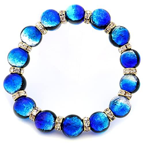 [GOLD STONE] Glowing Firefly Glass Bracelet, Yonaguni Blue, 12mm, Sparkling Okinawa Power Stone, Inner Circumference: Approx. 19.5cm
