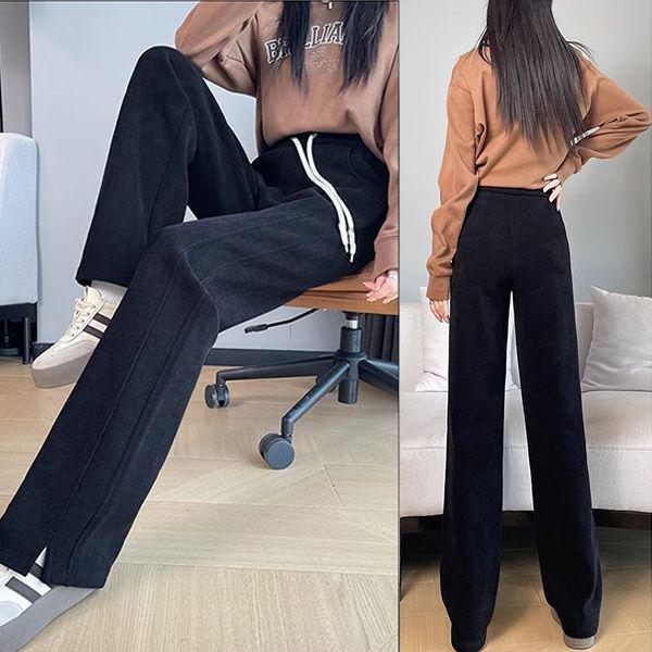 

2025 Женские брюки с высокой посадкой, облегающие, прямого кроя, для весны и осени - Маленький размер, универсальные и повседневные 3XL (145-160 jin) чёрный