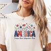 American Floral Graphic Tee, 250 Years Freedom Patriotic Shirt, Boho 4th of July Shirt, Independence Day Graphic Tee for Her