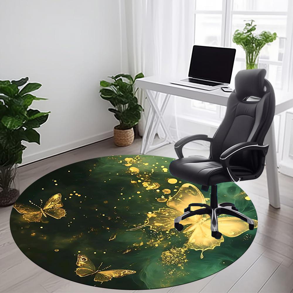 1PC Butterfly Art Office Round Area Rug, Mat Suitable For Office, Under Office Chairs Bedroom Living Room Home Decor, Room Deco