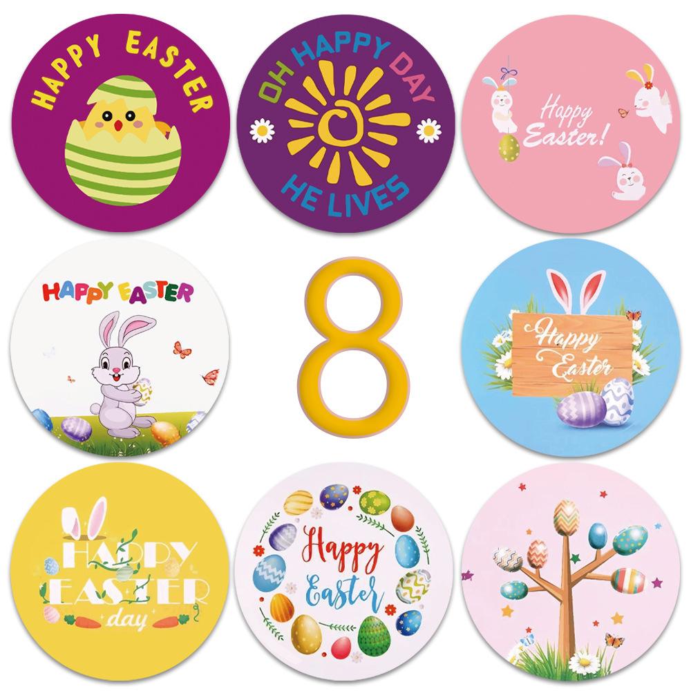 Happy Easter Paper Sticker 50-500pcs Cake Baking Seal Self Adhesive Sticker Labels Easter Party Gift Bag Box/Envelope Decoration