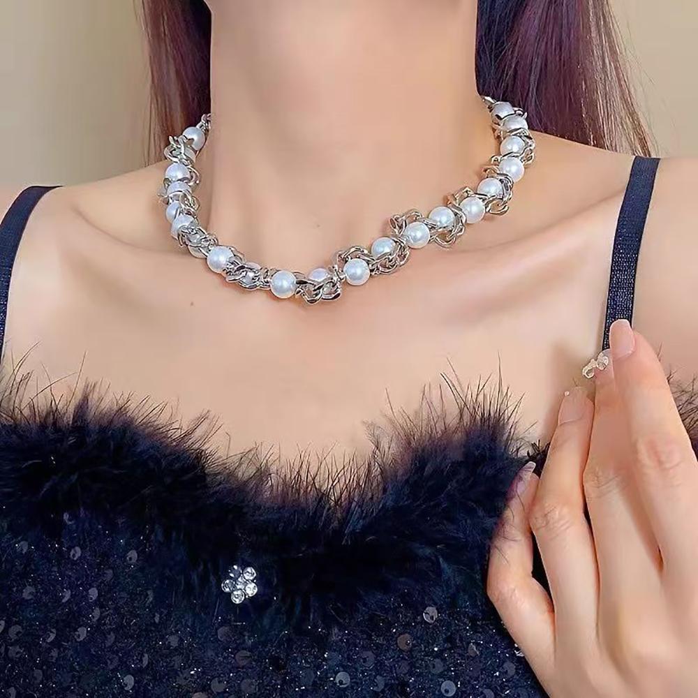 Fashion Men Women Universal Pearl Winding Choker Trend Personality Punk Necklace for Friends a Beautiful Gift