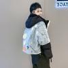 Winter down jacket new European trendy brand denim splicing women's short hooded contrasting color splicing sweet drunk jacket