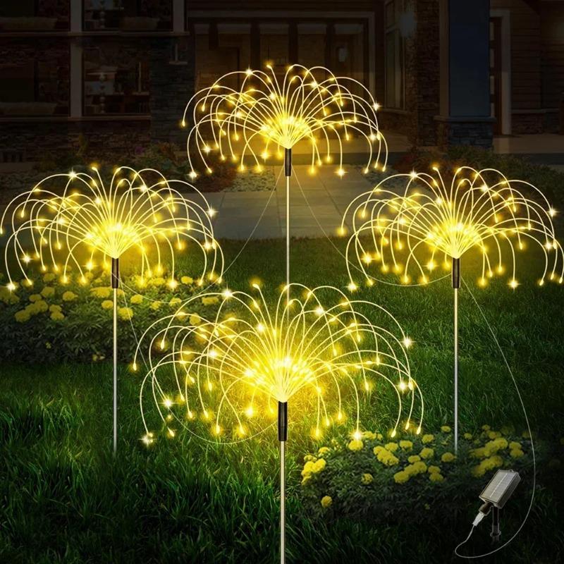 Solární LED světelná girlanda ohňostroj, 8 režimů svícení, vodotěsná, DIY solární venkovní dekorativní pohádková světla pro zahradu, trávníky, svatby