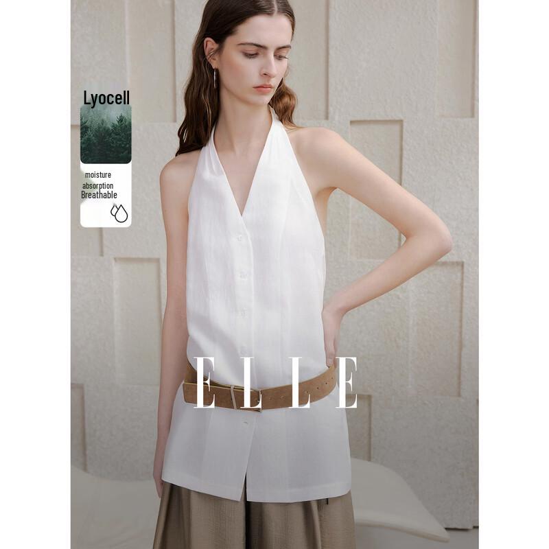 ELLE Women s Halter-Neck Linen Blend Camisole S