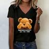 Bear print T-shirt women's short sleeved T-shirt V-neck summer