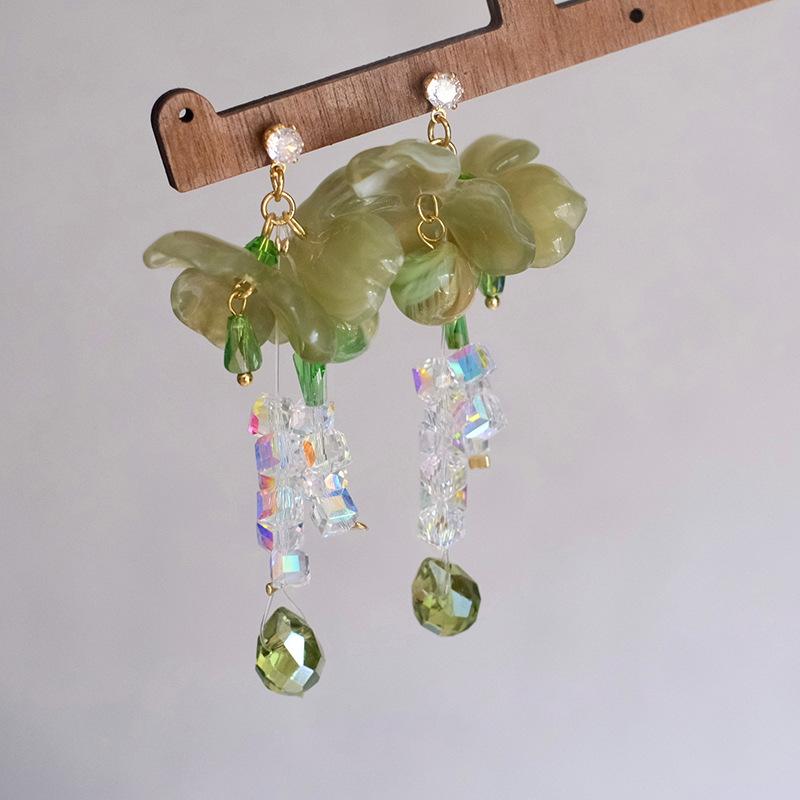 Zircon Flower Fringed Earrings Sweet Small Fresh Fashion Stud Earrings Versatile Fashion High Sense Earrings