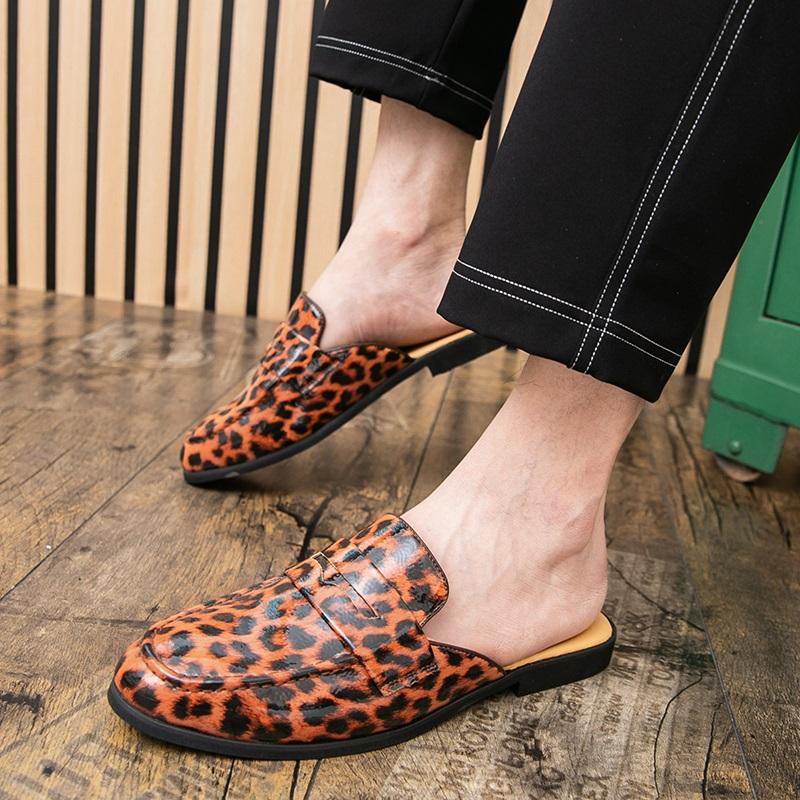 Fashion Fahsion Men Leopard Pattern Rock Half Slippers Shoes Male Slip On Casual Mules Moccasins Breathable Penny Loafer Zapatos Hombre