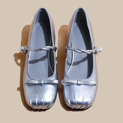 Fashion Women Bow Shallow Mary Jane Shoes Chunky Pearl Square Toe Mid Heels Sandals 2024 Trend Autumn New Lolita Pumps Woman Zapatos