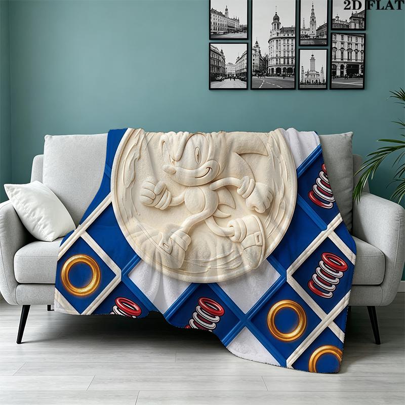 Sonic Printed Flannel Blanket, soft throw for bedroom sofa, washable, Christmas present, great gift.