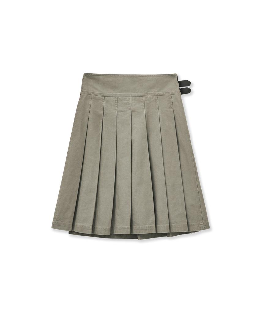Fortena Vintage Check Wrap Pleats Skirt-Beige