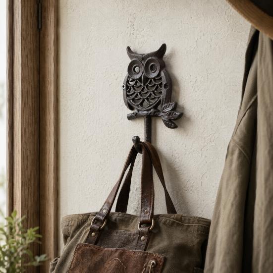 Owl Hook Cast Iron Rust-Proof Vintage Style Wall Art French Country Hanging Hook