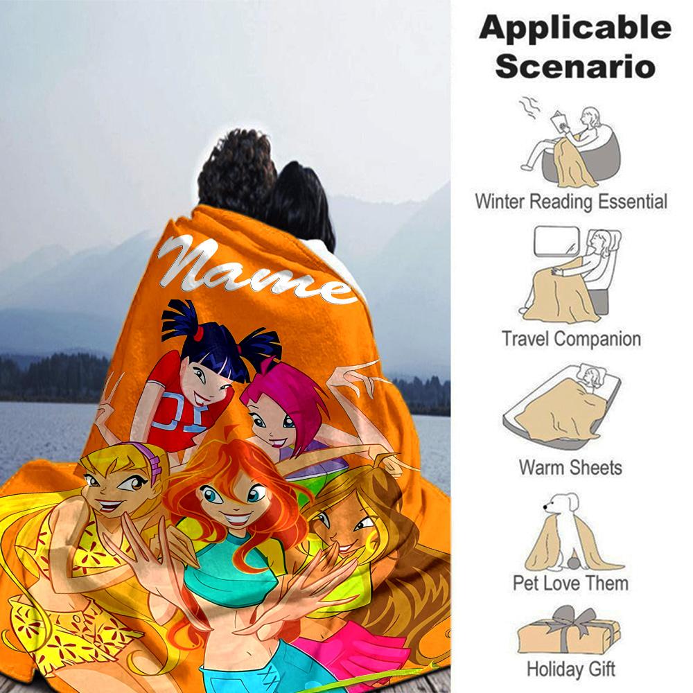 Customiz Name Personality Winx Club Blanket Soft &Warm Sofa Office Bed Travel Lunch Break Blanket, Gift Suitable All Seasons