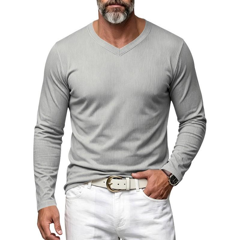 Men S V Neck Solid Long Sleeve Slim Fit Casual T Shirt